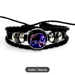 12 Constellations PU Leather Bracelet Retro Funky Braided Bracelet